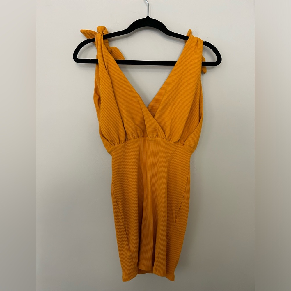 NWT Free People Beach Rodeo Ribbed Mini Dress in Mustard Yellow - Picture 4 of 7